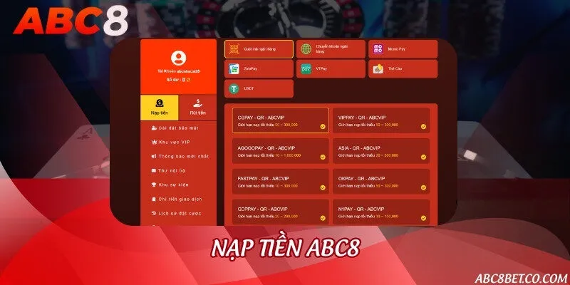 Nạp tiền ABC8